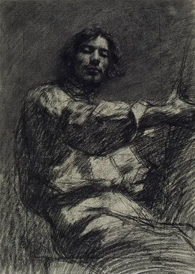 Young Man (Self Portrait) Sitting, Study Drawing Gustave Courbet